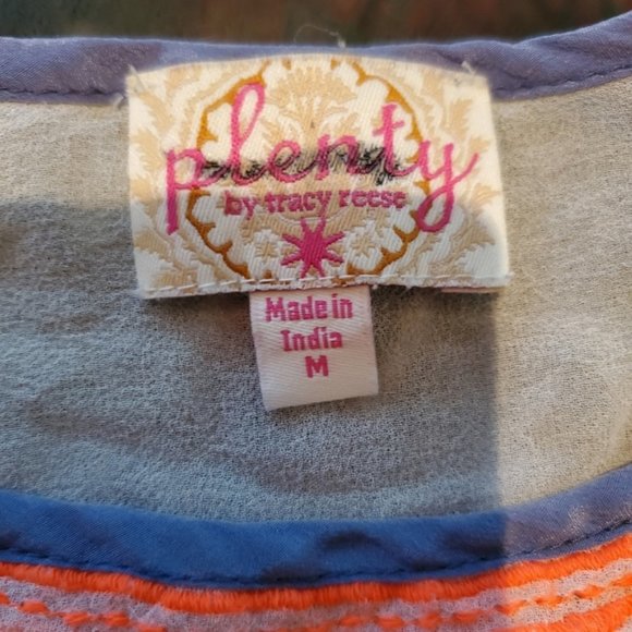 Plenty by Tracy Reese 100% Silk Sheer & Neon Embroidery Bell Sleeve - Picture 6 of 9